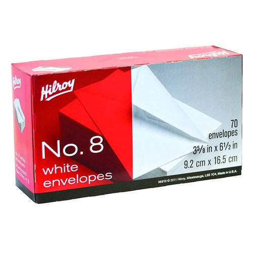 Hilroy No. 8 White 3-5/8 x 6-1/2" Small Business Envelopes, Box of 70