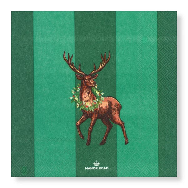 Manor Road Mr. Stag Green Cocktail Napkin 20pk