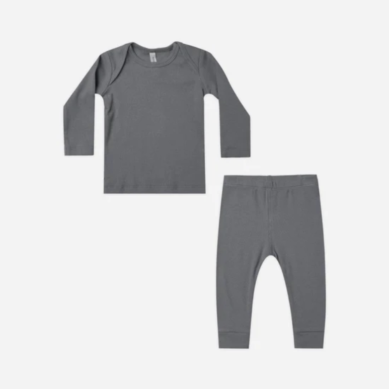 Quincy Mae Navy Ribbed Tee And Legging Set 0-3m