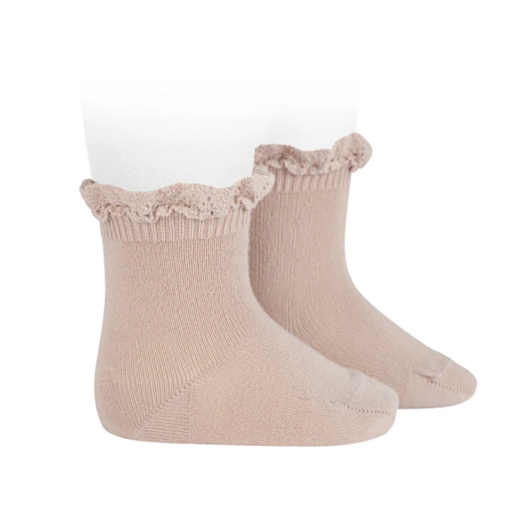 Condor Basic 544 Old Rose Short socks with lace edging cuff 0 (6-12m)