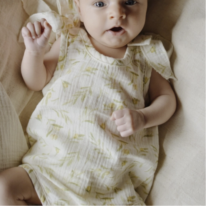 Eli + Nev Olives Pattern Muslin Romper 1-3m