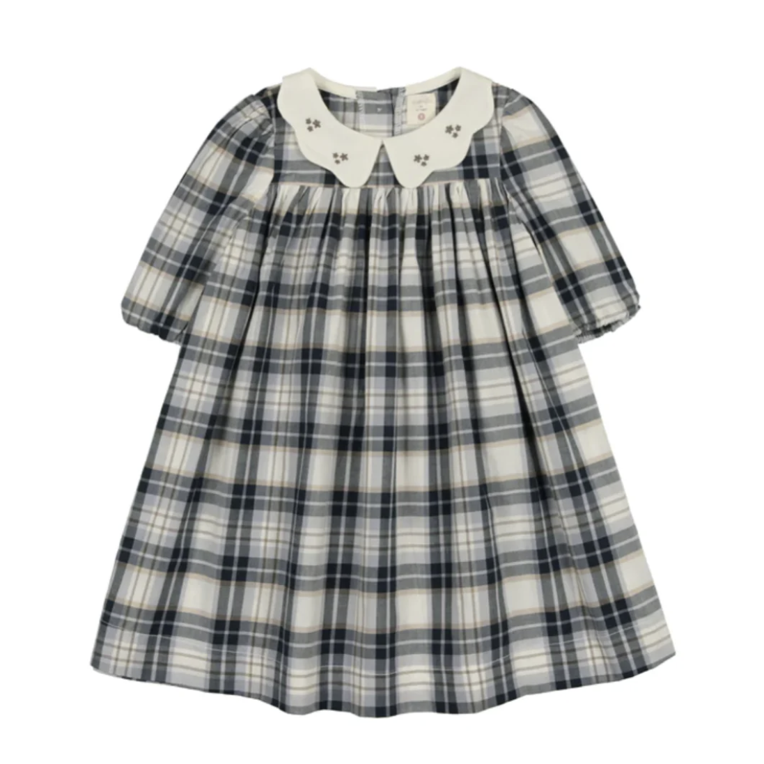 Lil Legs Navy Plaid Three Quarter Sleeve Dress 6Y