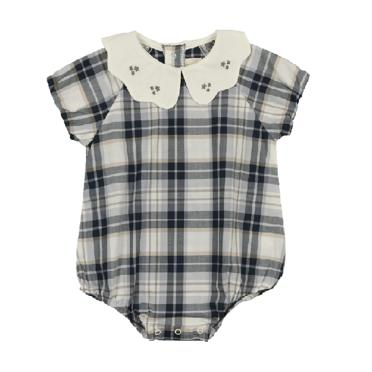 Lil Legs Navy Plaid Embroidered Collar Romper 18m
