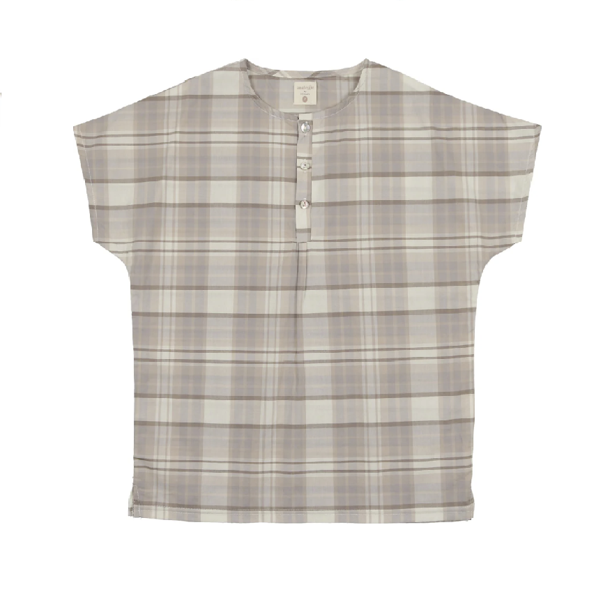 Lil Legs Taupe Plaid Pleated Button Shirt 7Y