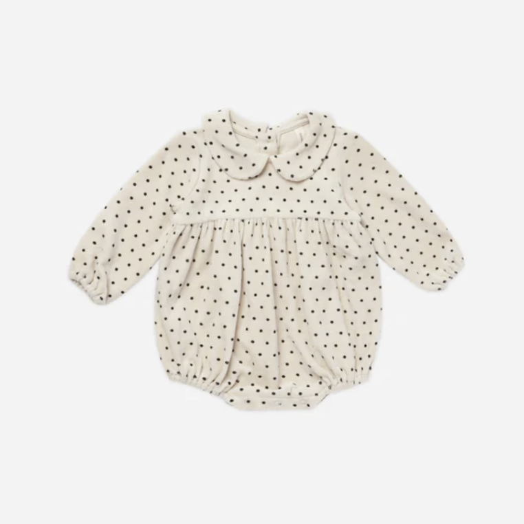 Quincy Mae Polka Dot Velour Baby Romper 0-3m