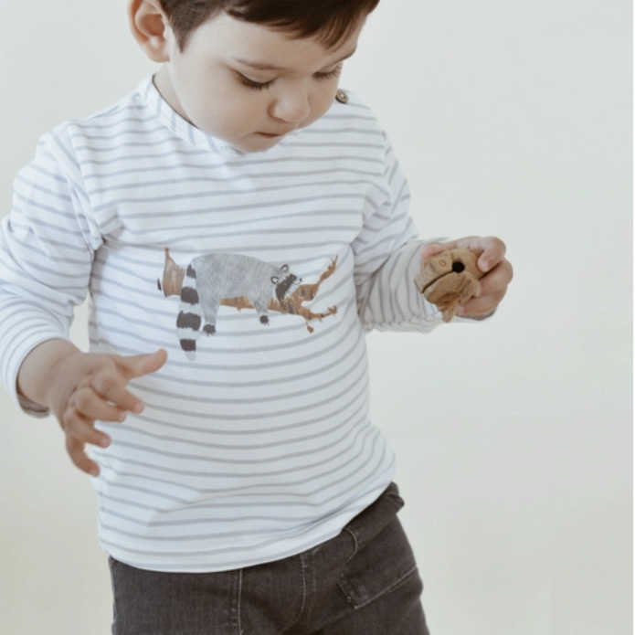 Eli + Nev Raccoon Print Striped Long Sleeves T-Shirt 2-3Y