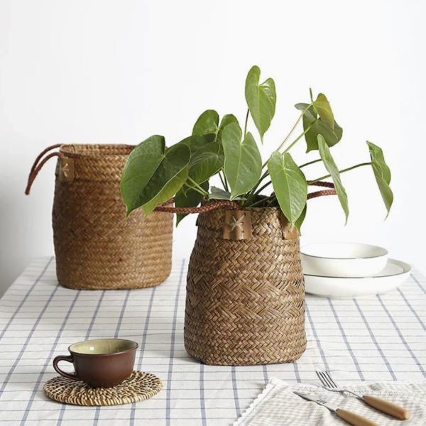Seagrass Woven Boho Storage Flower Basket (Medium)