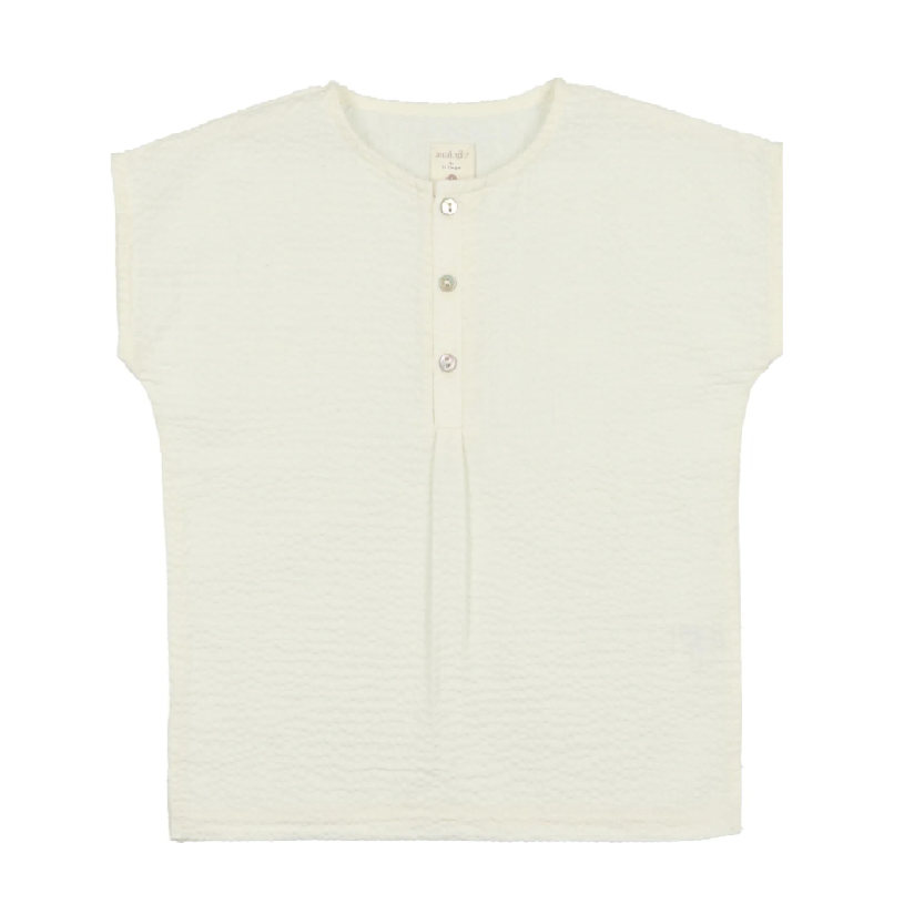 Lil Legs Cream Seersucker Pleated Button Shirt 8Y