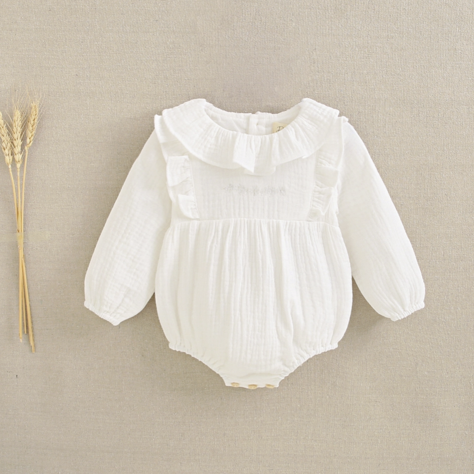 Dadati Girl's White Romper with Flying Collar 6mos