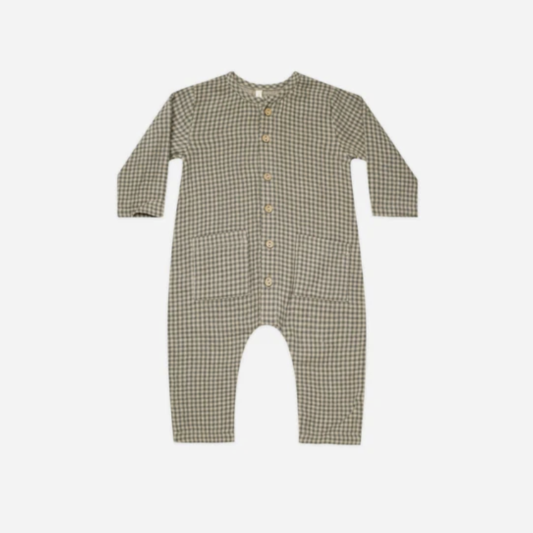 Quincy Mae Forest Micro Plaid Pocketed Woven Jumpsuit 18-24m