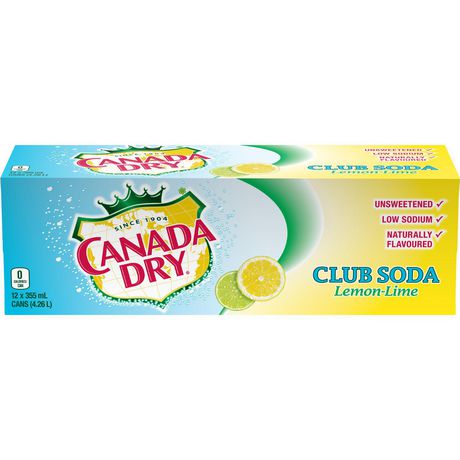 Canada Dry Lemon Lime Club Soda Pop 355ml x 12