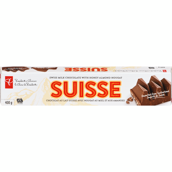 Presidents Choice Swiss Milk Chocolate with Honey Almond Nougat 400g