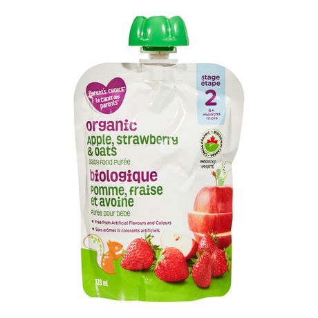 Parents Choice Organic Apple Strawberry & Oats Baby Food Pouch 128ml