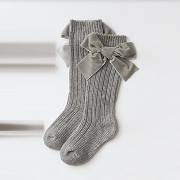 Grey Bow Decor Socks 0-12m