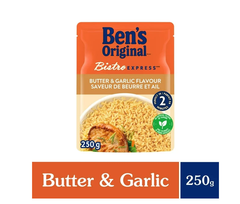 BEN'S ORIGINAL BISTRO EXPRESS Butter & Garlic Rice Side Dish, 250g Pouch, Perfect Every Time™