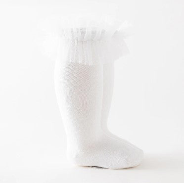 Fashion Knee Socks with Mesh Ruffle size M (2-3T)