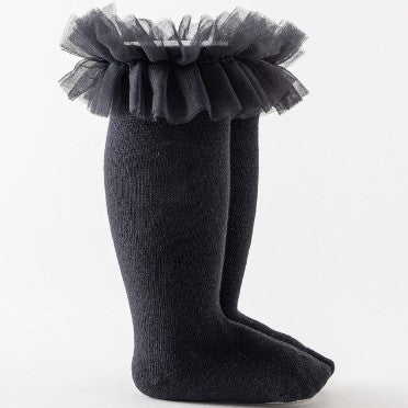 Fashion Knee Socks with Mesh Ruffle size M (2-3T)