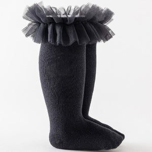 Fashion Knee Socks with Mesh Ruffle size XL (5-7T)