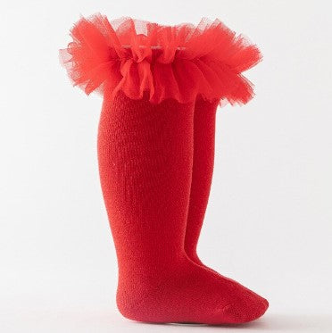 Fashion Knee Socks with Mesh Ruffle size S (0-2T)