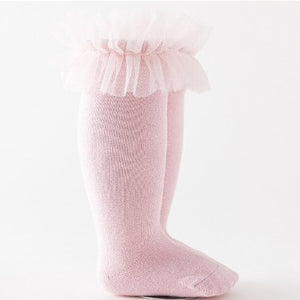 Fashion Knee Socks with Mesh Ruffle size XL (5-7T)