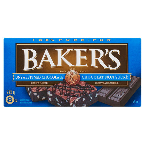 Baker's Unsweetened Baking Chocolate Bar 225g