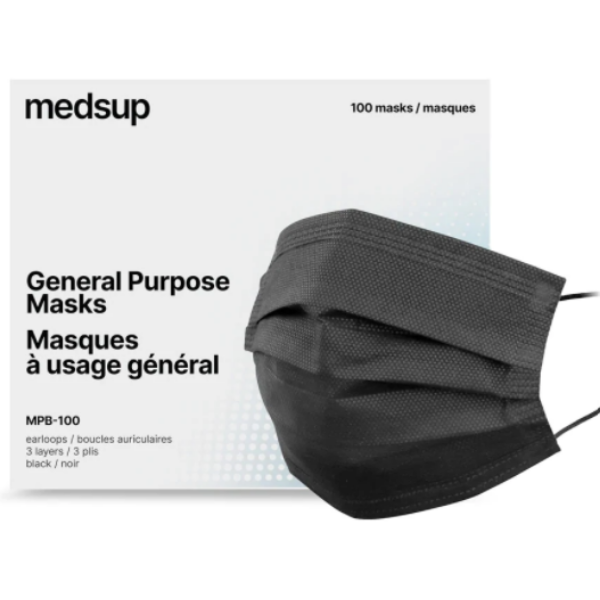 Medsup Canada Disposable Black Face Masks 100ct