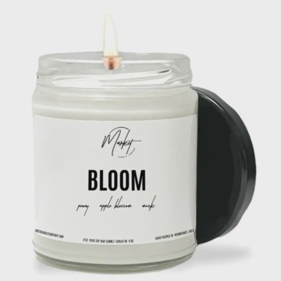 Market Candle Company - Bloom Soy Candle White label/blk lid