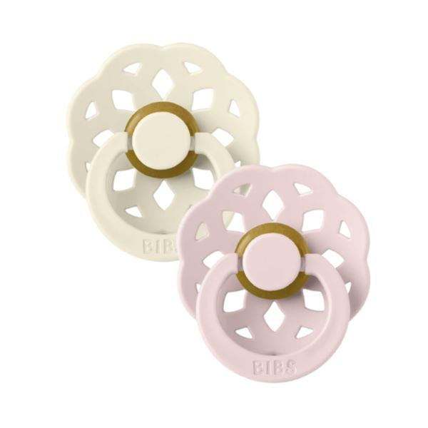 BIBS Boheme Ivory/Blossom Round Rubber Pacifier 2-Pack Size 2