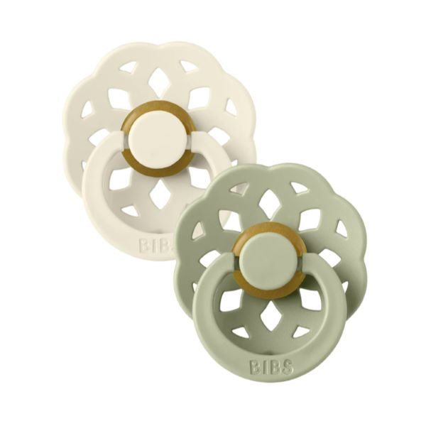 BIBS Boheme Ivory/Sage Round Rubber Pacifier 2-Pack Size 1