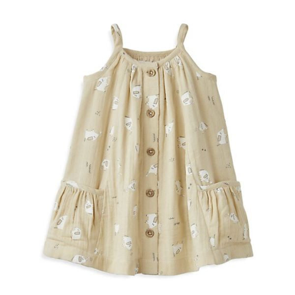 Rise Little Earthling Brown Elephant Button-Front Pocket Dress 6-9m