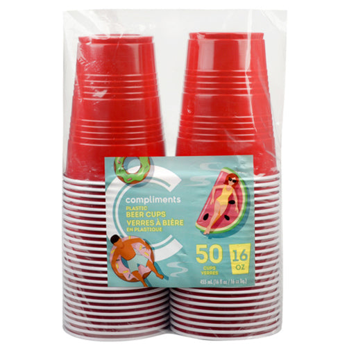Compliments 16oz Red Plastic Cups 50ct