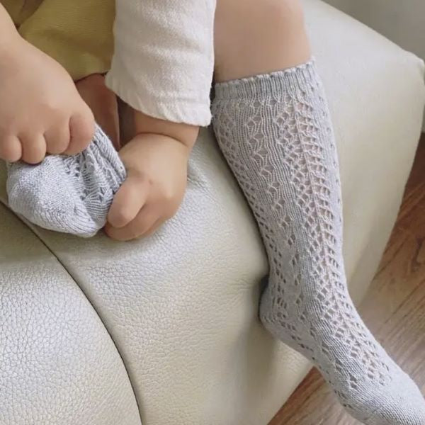 Adored Light Gray Crochet Knee Socks 1-2Y