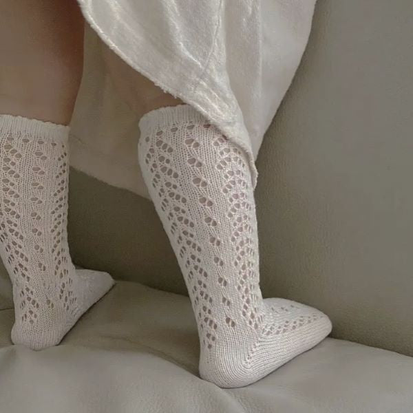 Adored White Crochet Knee Socks 3-5Y