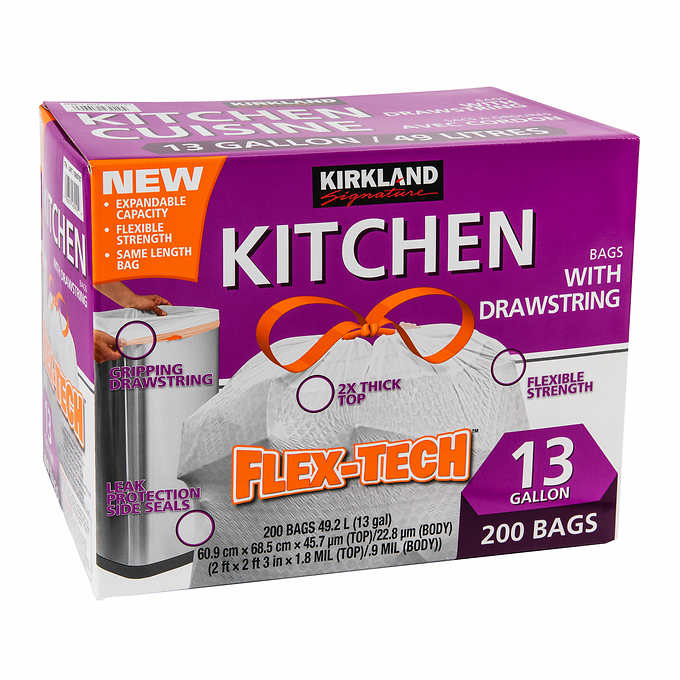 Kirkland 24"x27" Drawstring Kitchen Garbage Bags 200ct