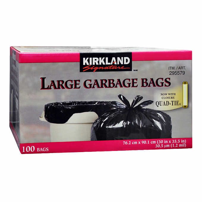Kirkland 30"x35.5" Large Garbage Bags w/Quad Tie 100ct