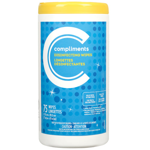 Compliments Lemon Disinfecting Wipes 75ct
