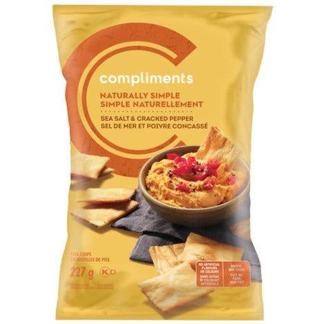 Compliments Natural Simple Sea Salt & Cracked Pepper Pita Chips 227g