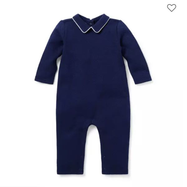 Janie and Jack Navy Collared Quilted One Piece 3-6m