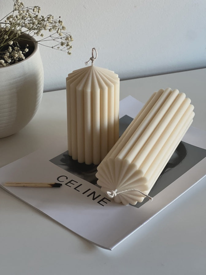 Ribbed Pillar Candle, Soy Wax, Large