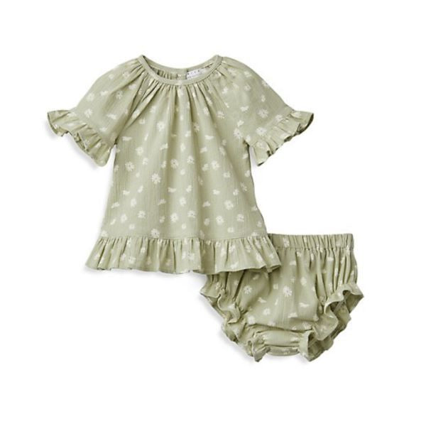 Rise Little Earthling Green Ruffle Top and Bloomer Set 3-6m