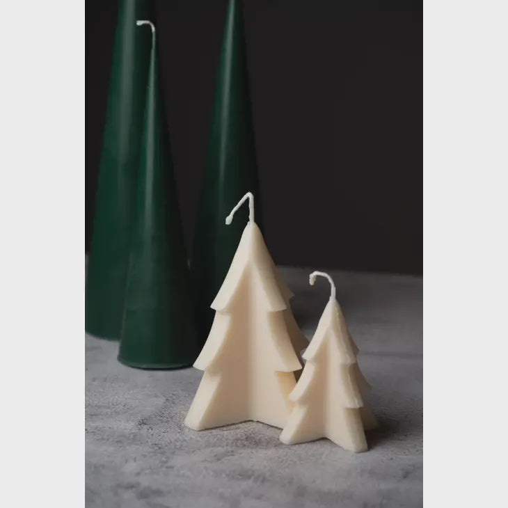 Off White Small Tree Candle Forest Pine