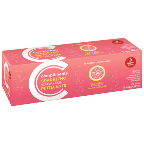 Compliments Pink Grapefruit Sparkling Water 355ml x 12